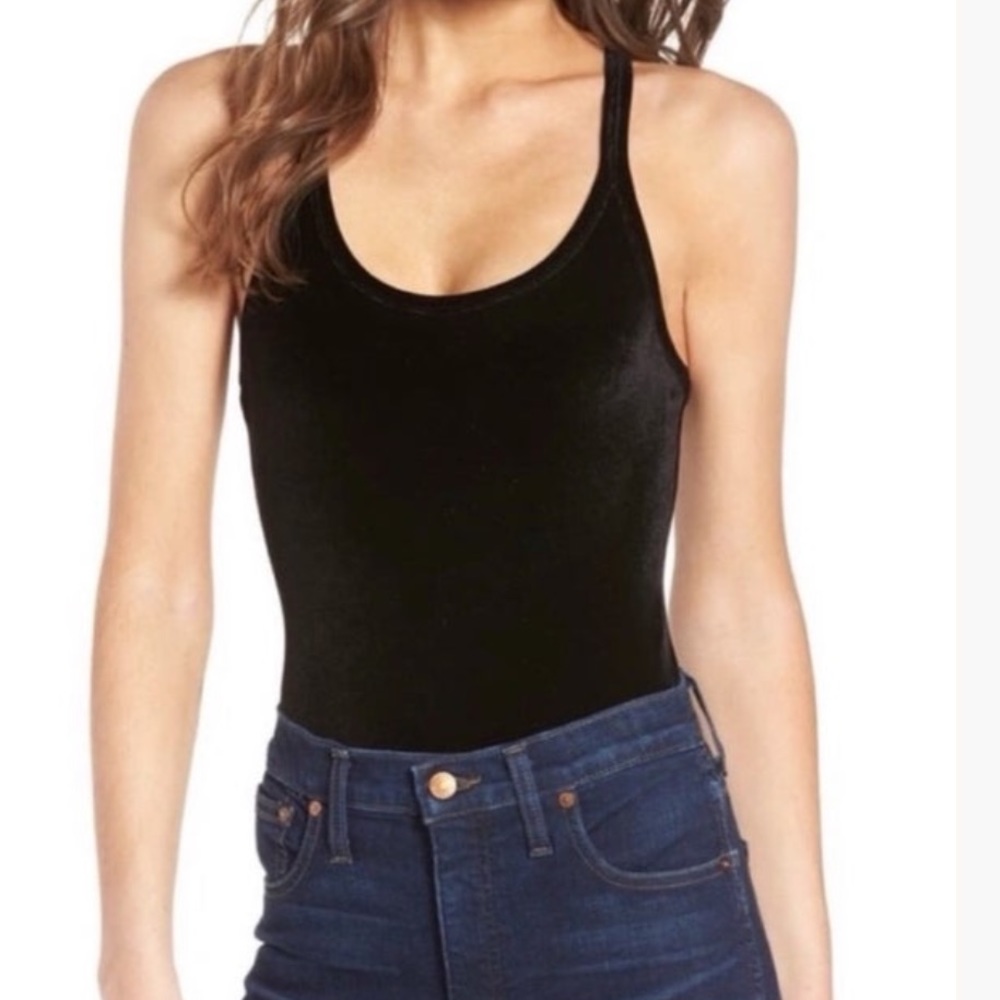 Madewell Racerback Velvet Bodysuit in Black